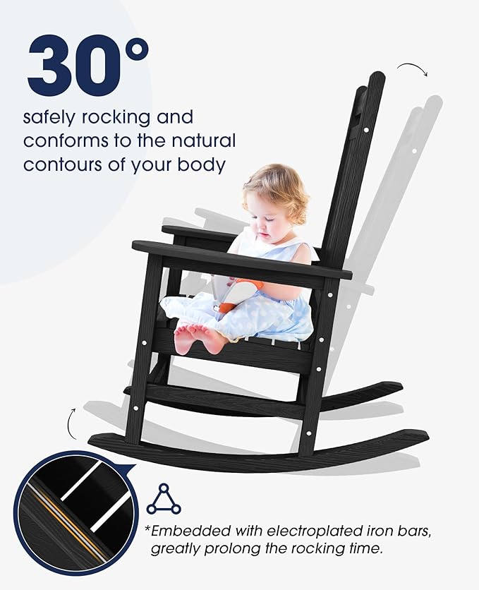 KINGYES Oversized Outdoor Rocking Chair Set of 2, All-Weather Patio Rocking - Image 4