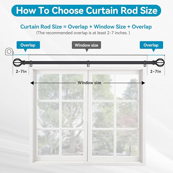 Curtain Rods for Windows 48 to 84, 2 Pack 5/8 Inch Black Heavy Duty Metal - Image 4