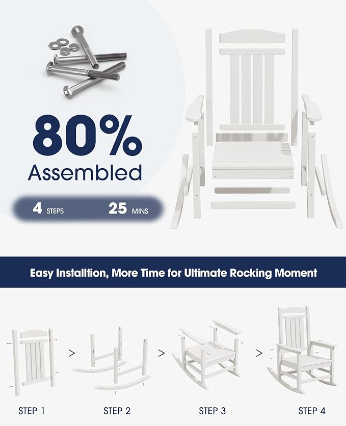 KINGYES Oversized Outdoor Rocking Chair Set of 4, High Density Polyethylene - Image 8
