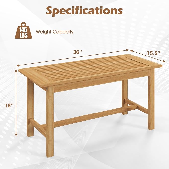 Tangkula 36” Patio Coffee Table, Solid Wood Coffee Table - Image 3