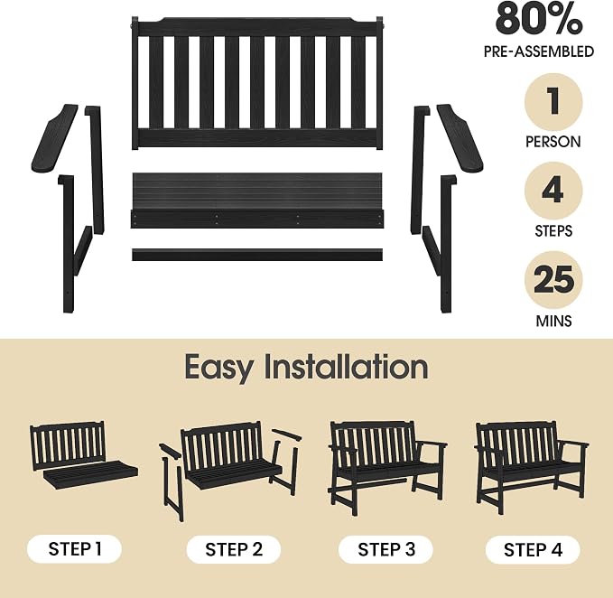 Ciokea 49" Heavy Duty Outdoor Bench Set of 2, HDPE Weatherproof Garden Bench - Image 6