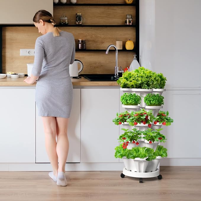 7 Tiered Strawberry Vertical Planter Tower Garden 3 Pack, Stackable Planter - Image 4