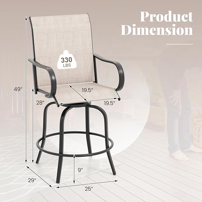 Giantex Set of 2 Swivel Outdoor Bar Stools, All-Weather Bar Height Patio Chairs - Image 4