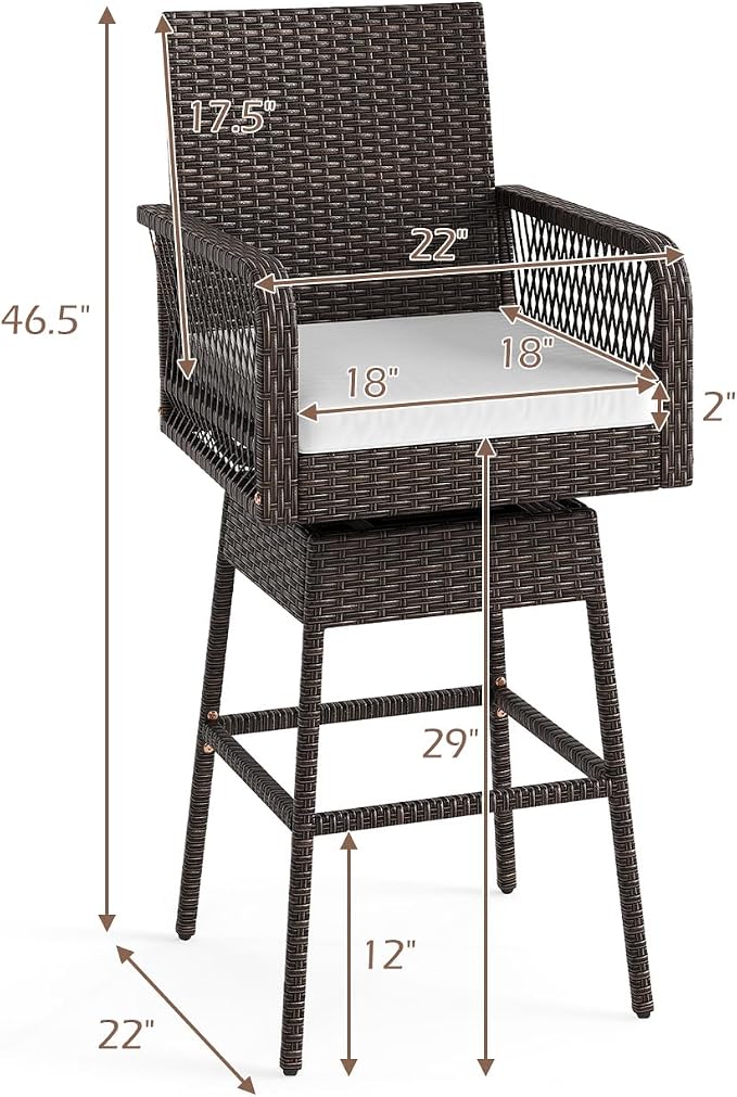 ORALNER Outdoor Wicker Swivel Bar Stools Set of 4, Footrest & Seat Cushion - Image 3