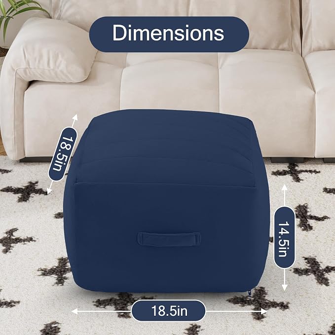 MeMoreCool Square Stuffed Pouf Ottoman Foot Rest, Floor Pouf Foot Stool - Image 2