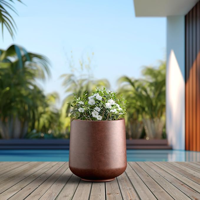 Kante 15.3" Dia Round Concrete Planter, Outdoor Indoor Large Plant Pots - Image 4