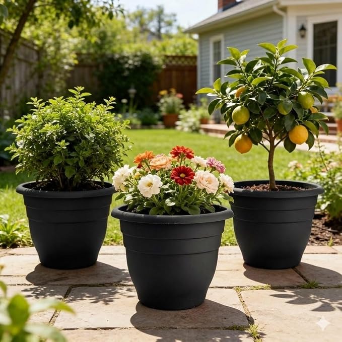 16 Inch Plant Pots Indoor Outdoor, 6 Pack Black Plastic Planters - Image 4
