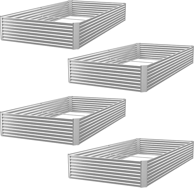 4 Pack 6x3FT Corrugated Galvanized Steel Raised Garden Bed Outdoor, Metal Above by CATMANOR