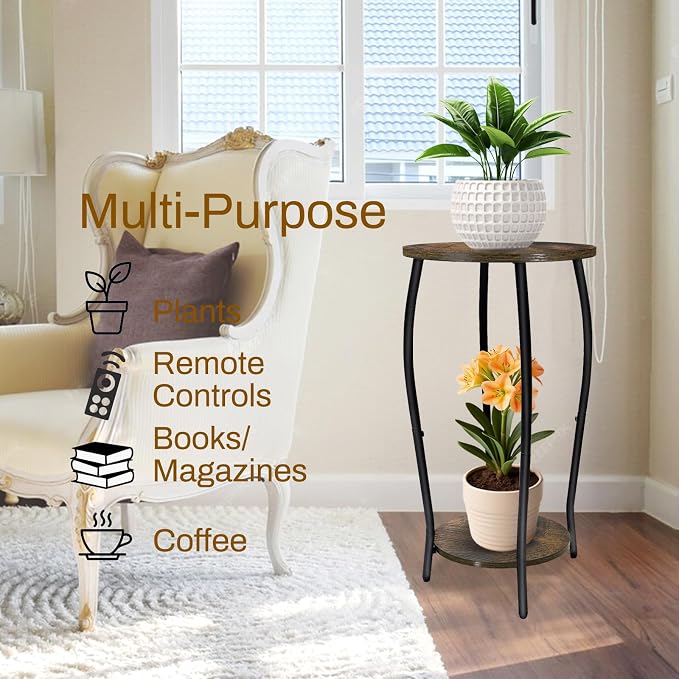 Plant Stand Indoor, 2 Tier Tall Wood Plant Stand, 4-Leg Floor Corner Plant - Image 5