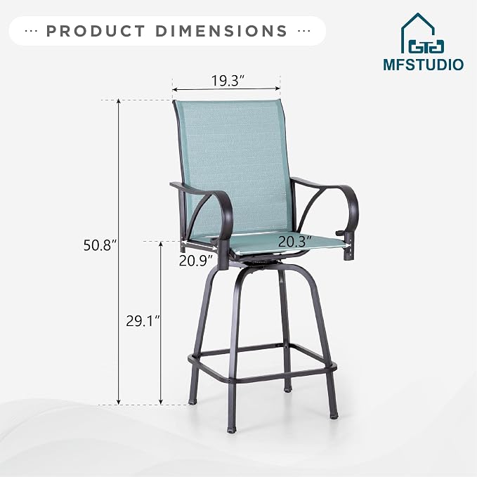 MFSTUDIO Outdoor Bar Stools Set of 6, Swivel Bar Height Patio Chairs Outdoor - Image 8
