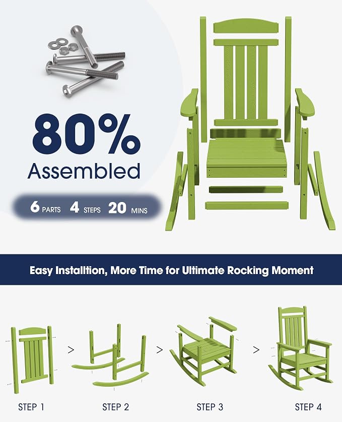 KINGYES HDPE Outdoor Rocking Chair Set of 4, All-Weather Poly Patio Rocking - Image 3