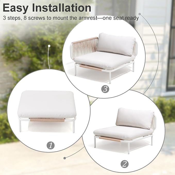 4 Piece Modern Outdoor Sectional Sofa, Weather-Resistant Metal Frame and - Image 7