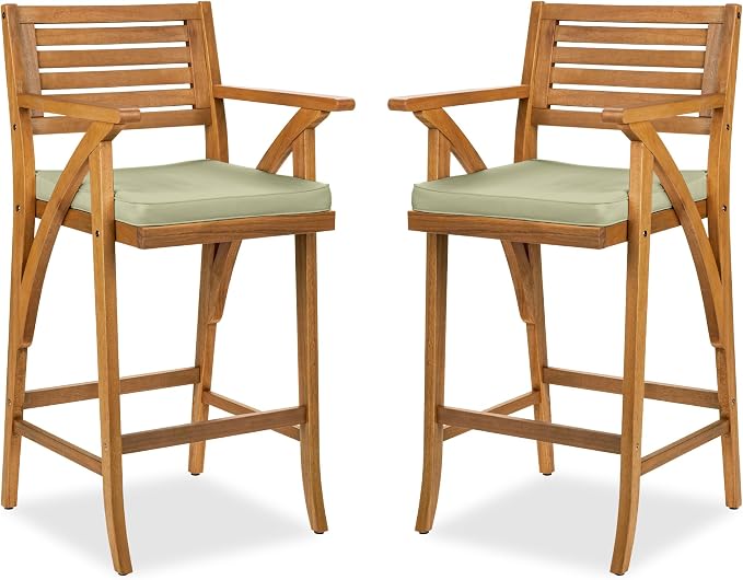 Best Choice Products Set of 2 Outdoor Acacia Wood Bar Stools Bar Chairs by BestChoiceProducts