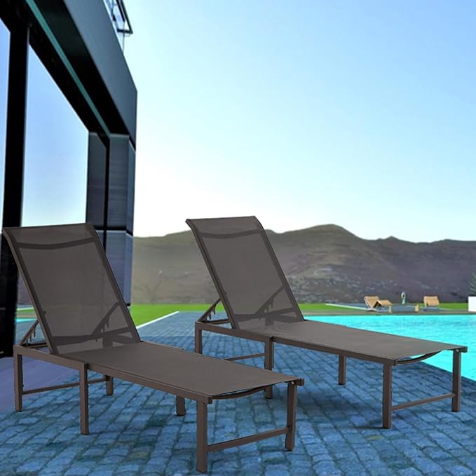 Outdoor Pool Lounge Chairs, Patio Aluminum Chaise Lounge, Five-Position - Image 2