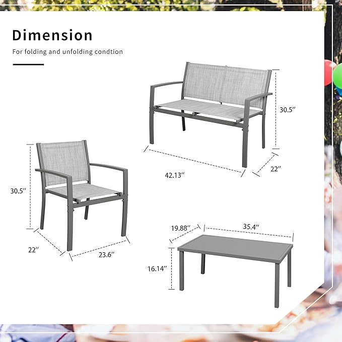 Shintenchi 4 Pieces Patio Furniture Set All Weather Textile Fabric Outdoor - Image 4