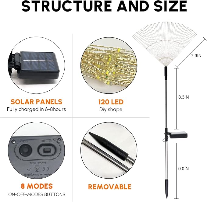 Solar Garden Firework Lights Outdoor Waterproof 2 Pack Solar Powered Art Stake - Image 8