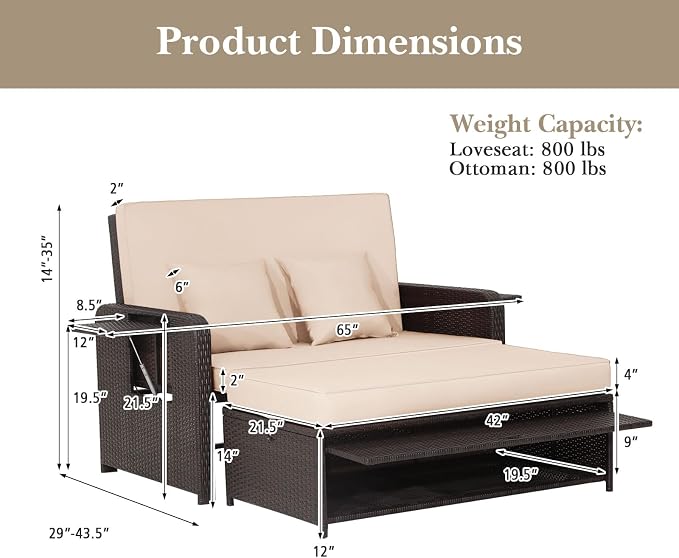 COSTWAY Patio Rattan Daybed - Image 3