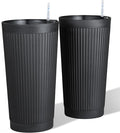 Self Watering Tall Black Planters Outdoor Set of 2, 24” Flower Pots Planters by PolarcoForgeco