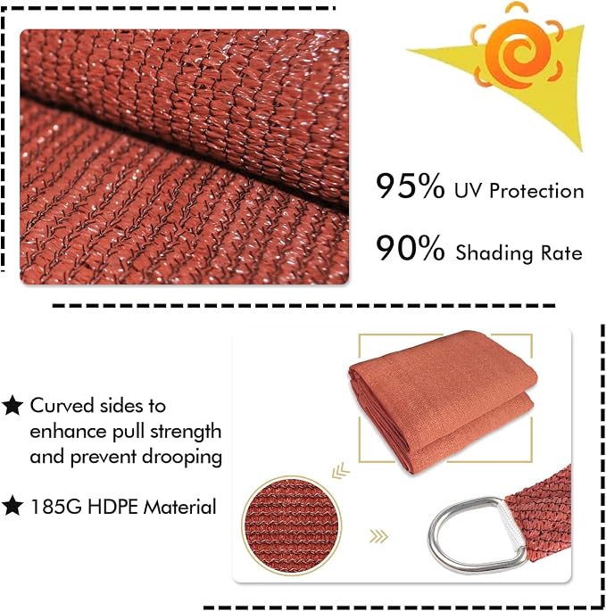 KANAGAWA 6'X18' Rust Red Custom Size Sun Shade Sail Rectangle UV Block Canopy - Image 3