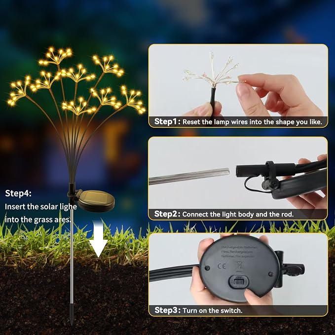 JJGoo Solar Garden Lights, New Upgraded 4 Pack Solar Swaying Starburst Light - Image 7