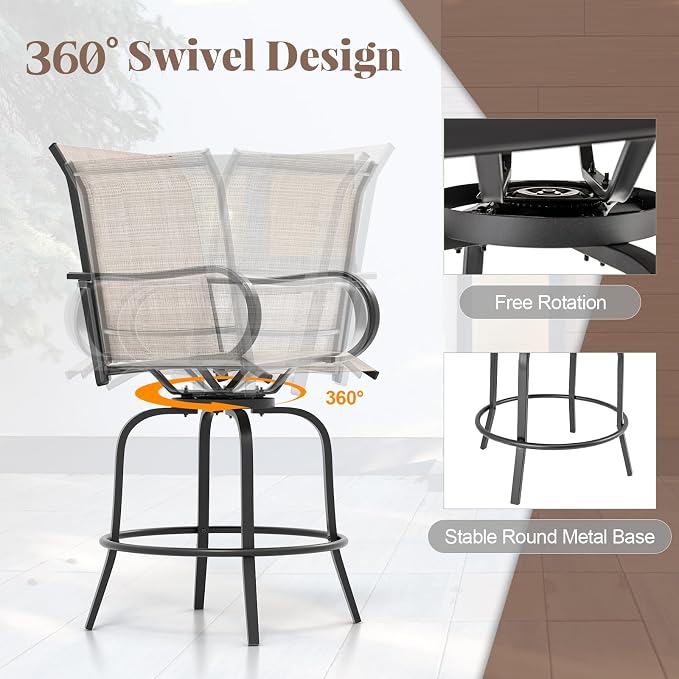 Giantex Set of 4 Swivel Outdoor Bar Stools, All-Weather Bar Height Patio Chairs - Image 6