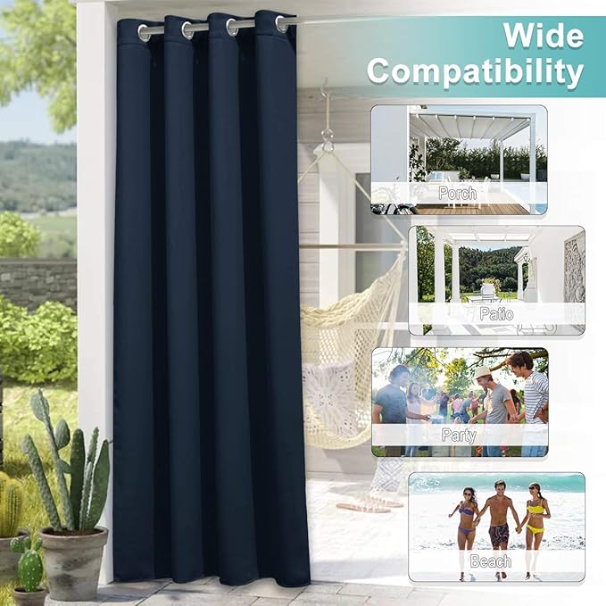 NICETOWN 2 Panels Navy Blue Outdoor Curtains - Image 5
