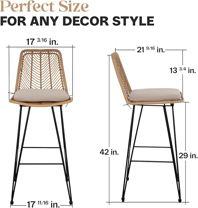 IDZO 400lbs Capacity Rattan Bar Stools Set of 2, 29-Inch Height, Outdoor & - Image 2