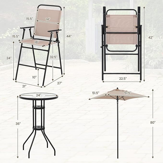 Giantex 4-Piece Outdoor Bar Set, Round High Top Bar Table - Image 4