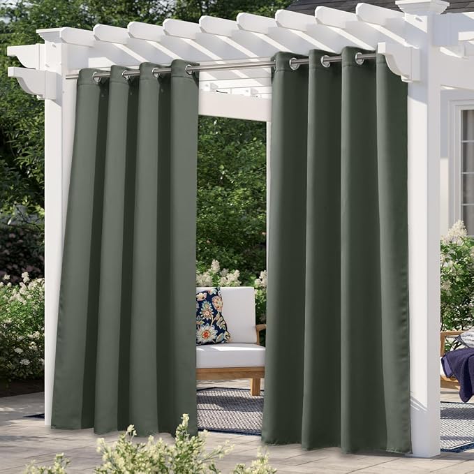 NICETOWN Indoor & Outdoor Curtains 95 inches Long, Morandi Waterproof Fbric by NICETOWN