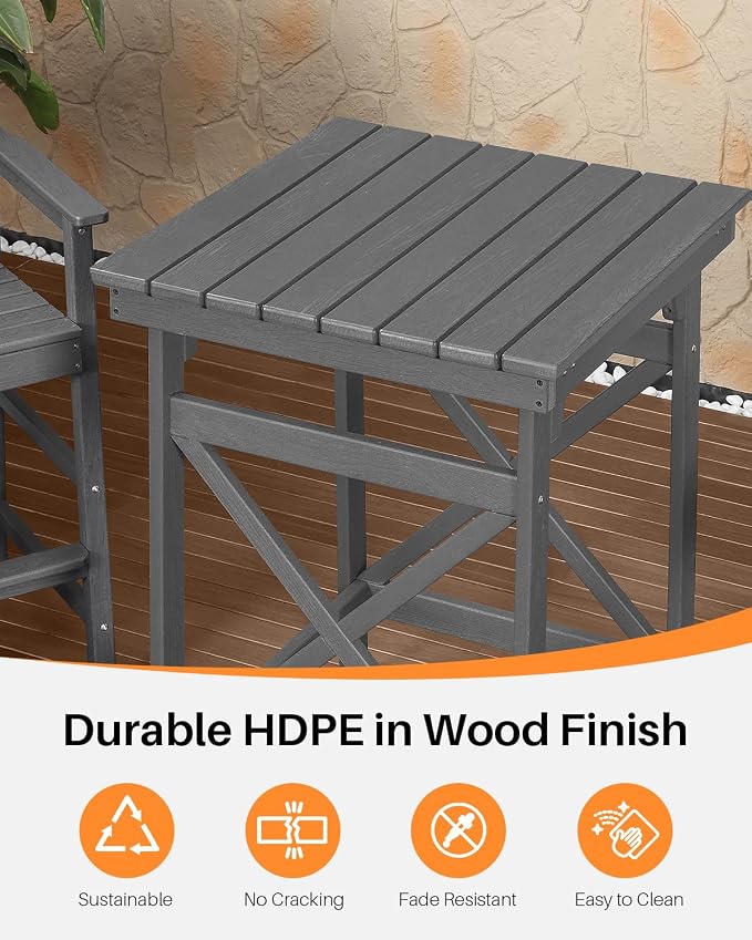 3-Piece Adirondack Chairs and Table Set, HDPE Patio Bar Sets, All Weather - Image 5
