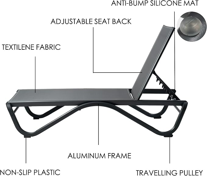 Kozyard Outdoor Chaise Lounge Chair, Full Flat Adjustable Patio Lounger - Image 6