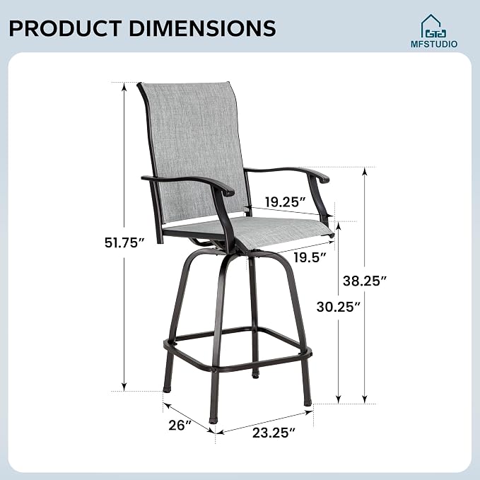 MFSTUDIO Outdoor Bar Stools Set of 4, Swivel Bar Height Patio Chairs Outdoor - Image 6