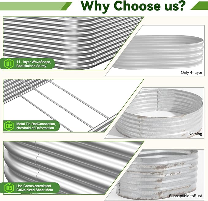 2 Pack Tall 6x3FT Raised Beds for Gardening, Corrugated Galvanized Steel Raised - Image 3