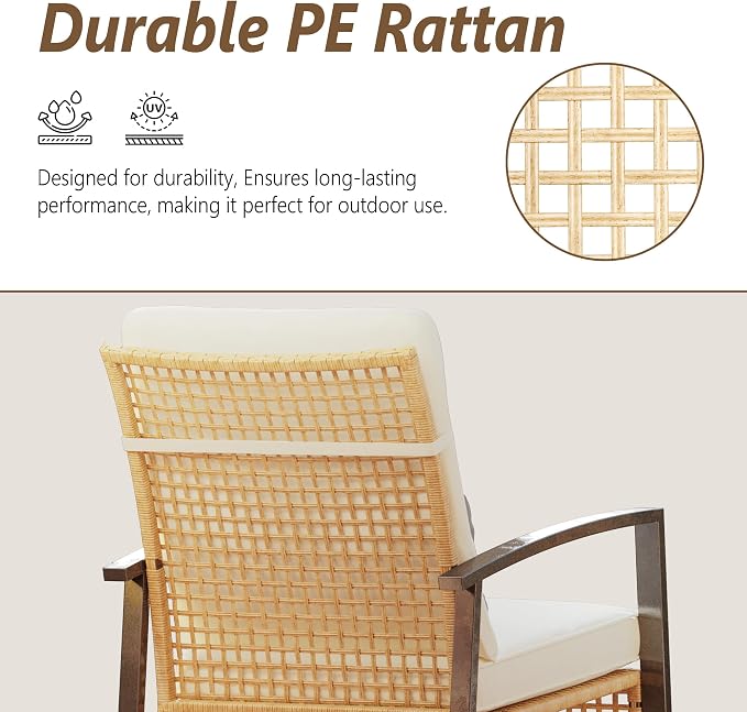 3 Piece Patio Rocking Chairs Set of 2, Outdoor Rocking Chair Bistro Set - Image 6