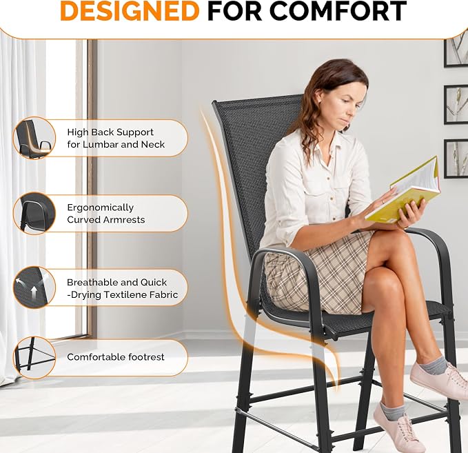 VINGLI Outdoor Bar Chairs Set of 6 – Stackable Outdoor Bar Stools - Image 5