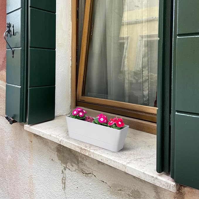 GREANER Flower Boxes, 3 Pack 12x3.8 Inch Rectangle Window Boxes, Herb Planters - Image 4