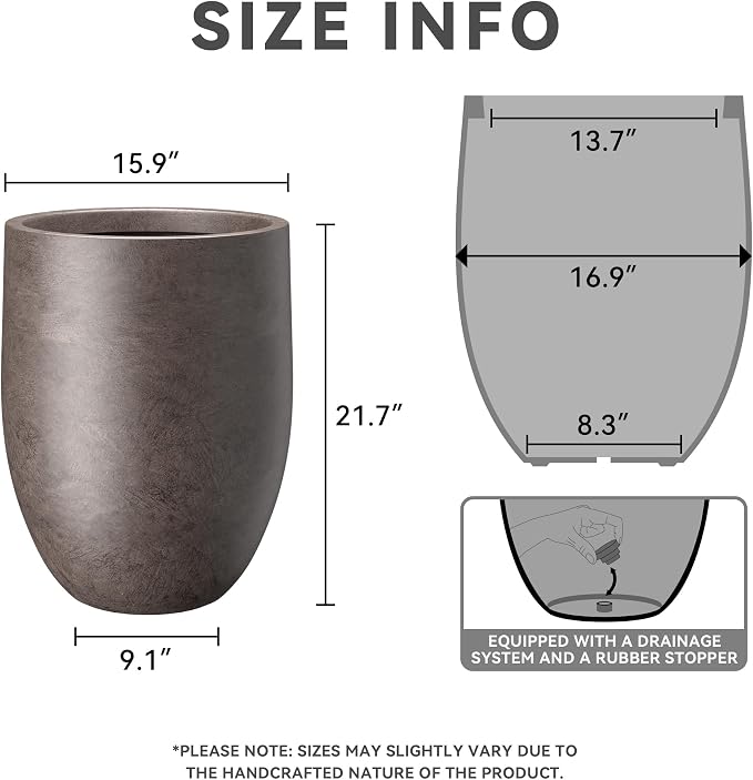Kante Tall Concrete Planter, 21.7-Inch Height Weathered Brown Large Indoor - Image 2