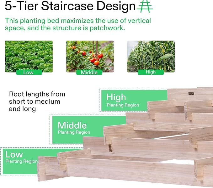 VIVOSUN 5-Tier Wooden Raised Garden Bed, Outdoor Wood Planter Box - Image 4