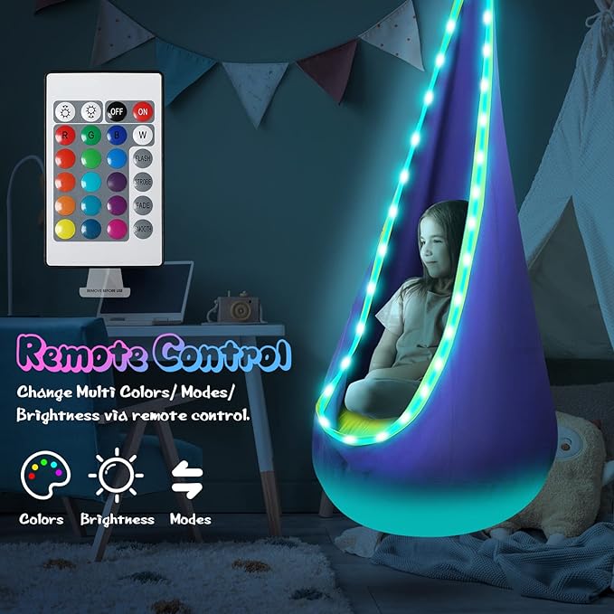 Light Up Kids Pod Swing Seat, Upgraded Kids Hanging Hammock Swing - Image 2