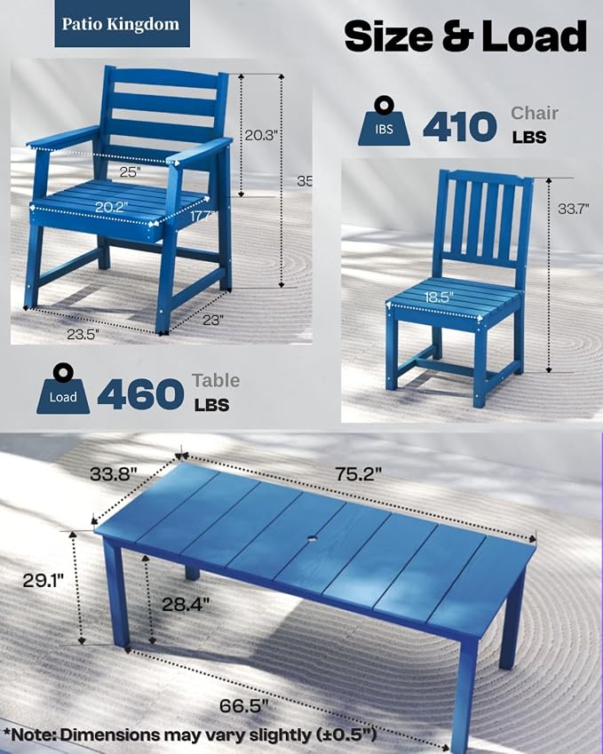7-Piece Navy Blue Outdoor Dining Set - Image 3