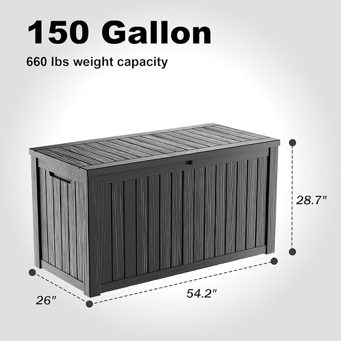 DRATO 150 Gallon Outdoor Storage Box, Large Waterproof Deck Box, Lockable Resin - Image 2