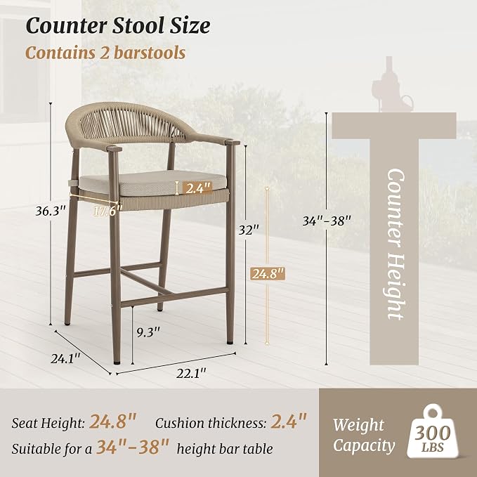 Bar Stools Set of 2, 24.8'' Aluminum Outdoor Bar Stool - Image 2