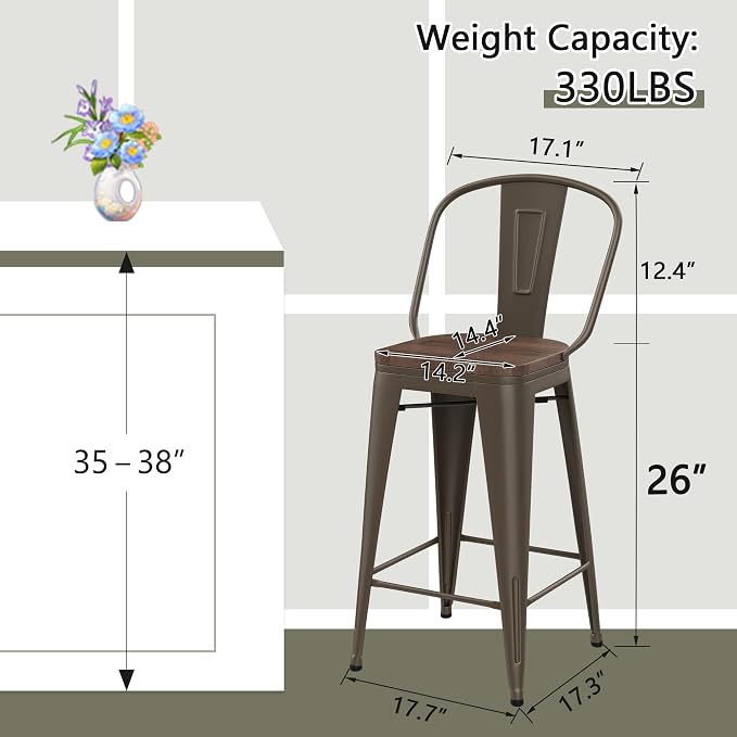 Yongqiang 26 inch Bar Stools Set of 4 Kitchen Counter Height Bar Chairs Modern - Image 3