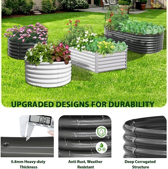 A ANLEOLIFE 12-Set 8X4X2 ft Galvanized Raised Garden Bed Kit, Oval Metal Deep - Image 5