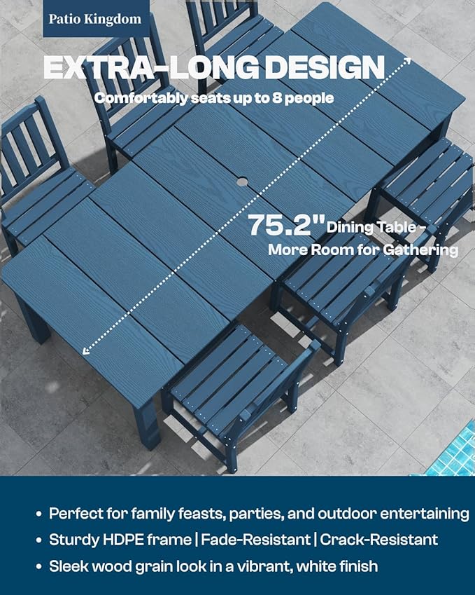 9-Piece Outdoor Dining Set for 8, 75.2'' HDPE Table - Image 2