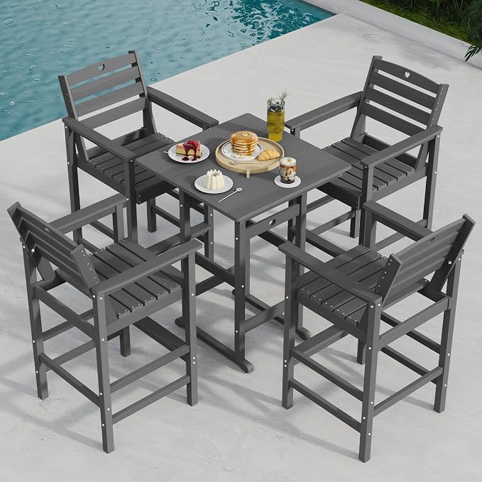 Patio Bar Table, Adirondack Chairs and Table 4 Pieces Set, Bar Height Chairs - Image 2