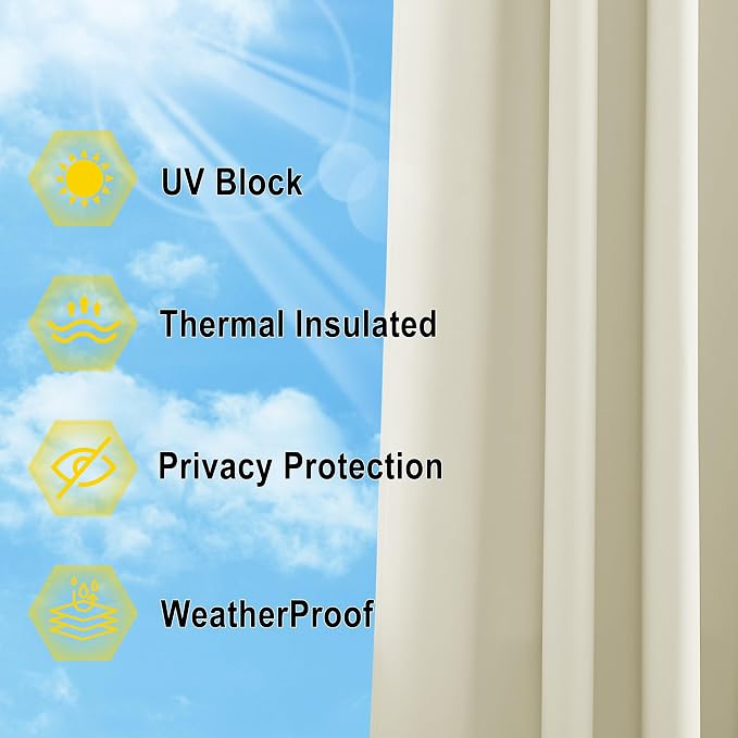 NICETOWN Outdoor Patio Curtain W66 x L95, Waterproof & Weatherproof Drapes - Image 6