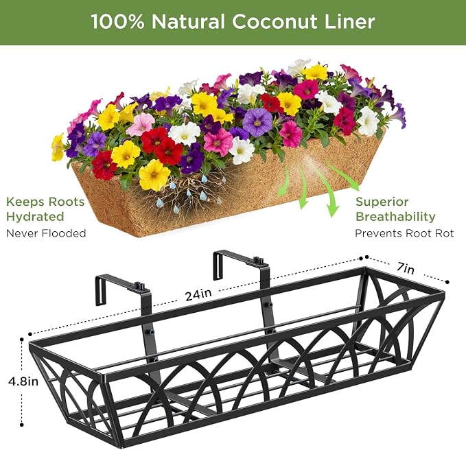 Y&M 24 Inch Fence Metal Hanging Flower Planter Window Basket Deck Railing - Image 3
