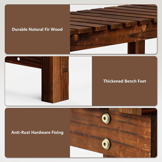 35.5" Outdoor Garden Bench, Weatherproof Patio Benches 2-Person Seat Backless - Image 5