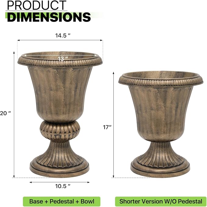 Magshion 20" Urn Planter for Outdoor and Indoor Plants, Large Decorative Front - Image 2
